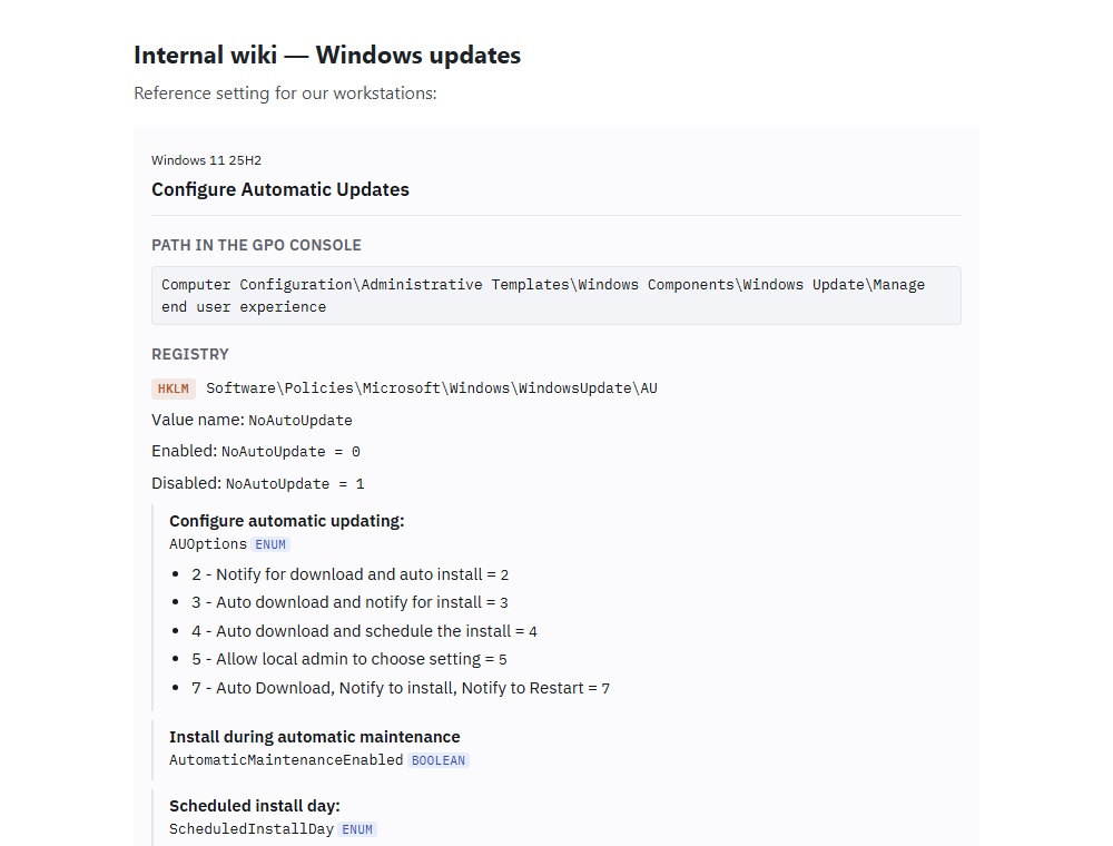 A GPORais record embedded in an internal wiki, light theme